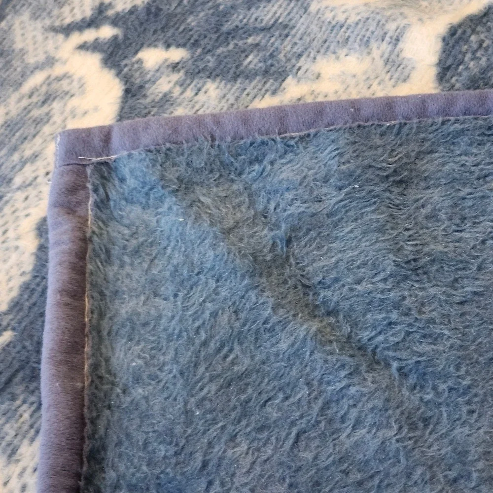 Vintage Ibena Blanket Blue Puppy Kitten Reversible Cottagecore Appx. 60x73